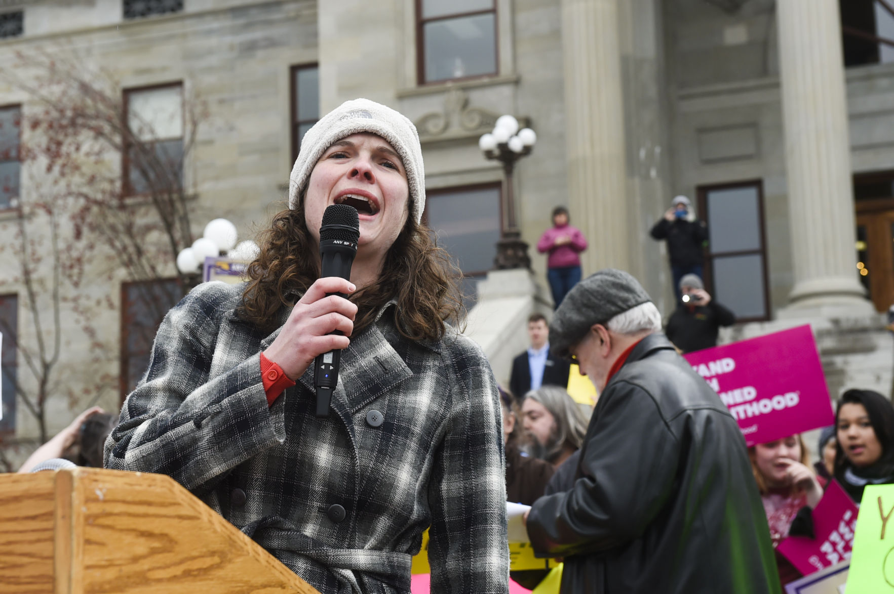 Hundreds of protesters gather to "Bring the Town Hall to Steve Daines"